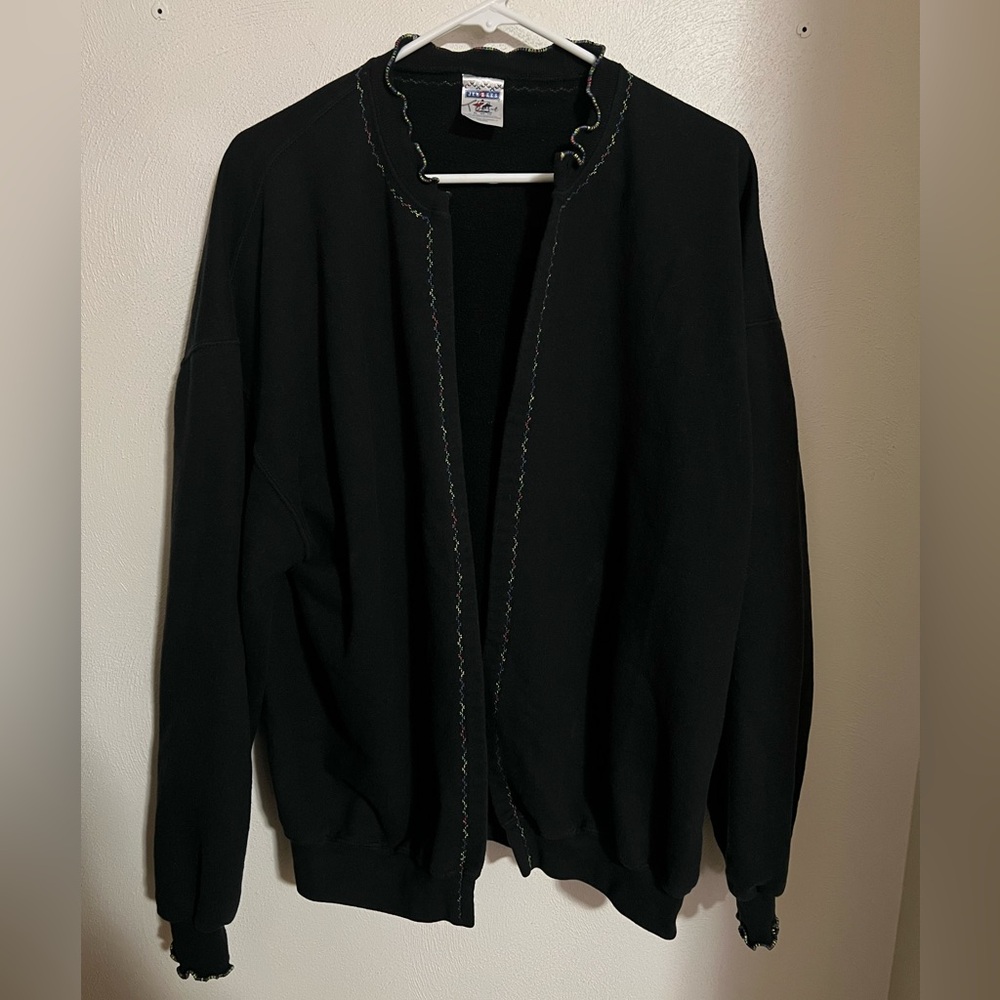 JERZEES Classic Custom Rainbow Ruffle Trim Fleece Cardigan Black Women's Size XL